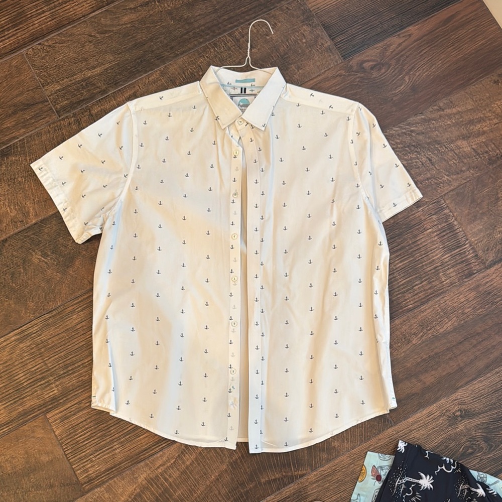 Denim & Flower White and Blue Casual Button Down Shirt